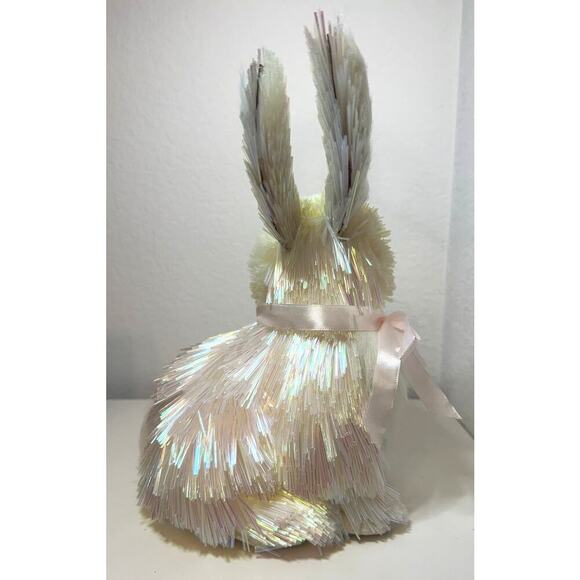 Rachel Zoe Pearlescent Straw EASTER BUNNY With Pink BOW - Picture 3 of 7